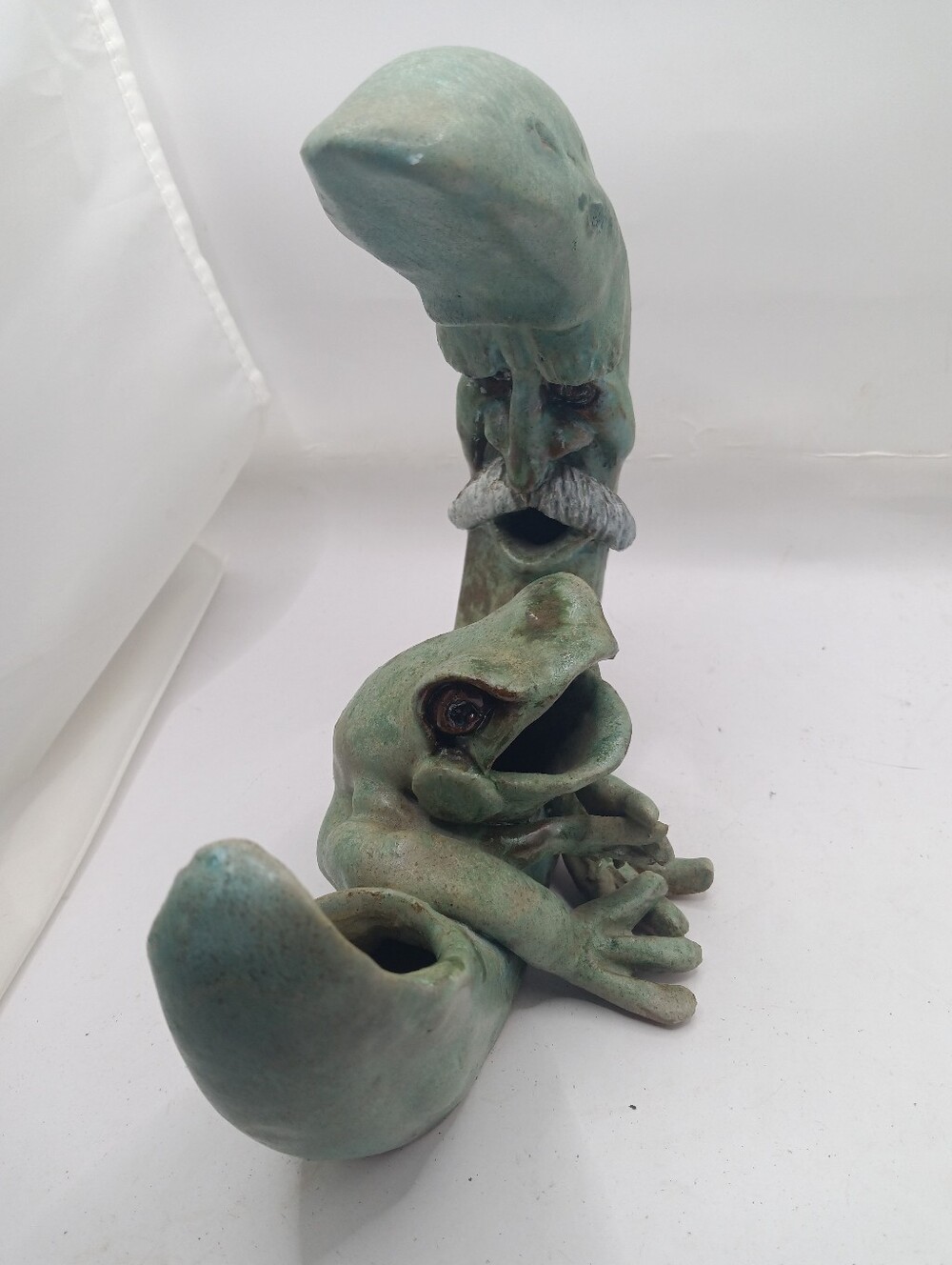 Green Frog Half Moon Face Bud Vase Artisan Studio Pottery Dana